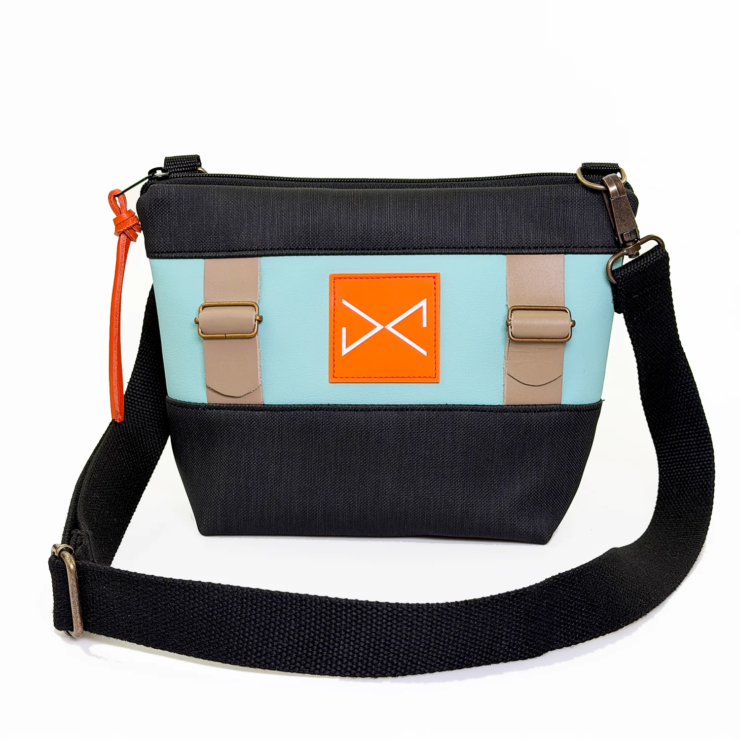 Bandolera Mini Basket negro - celeste.