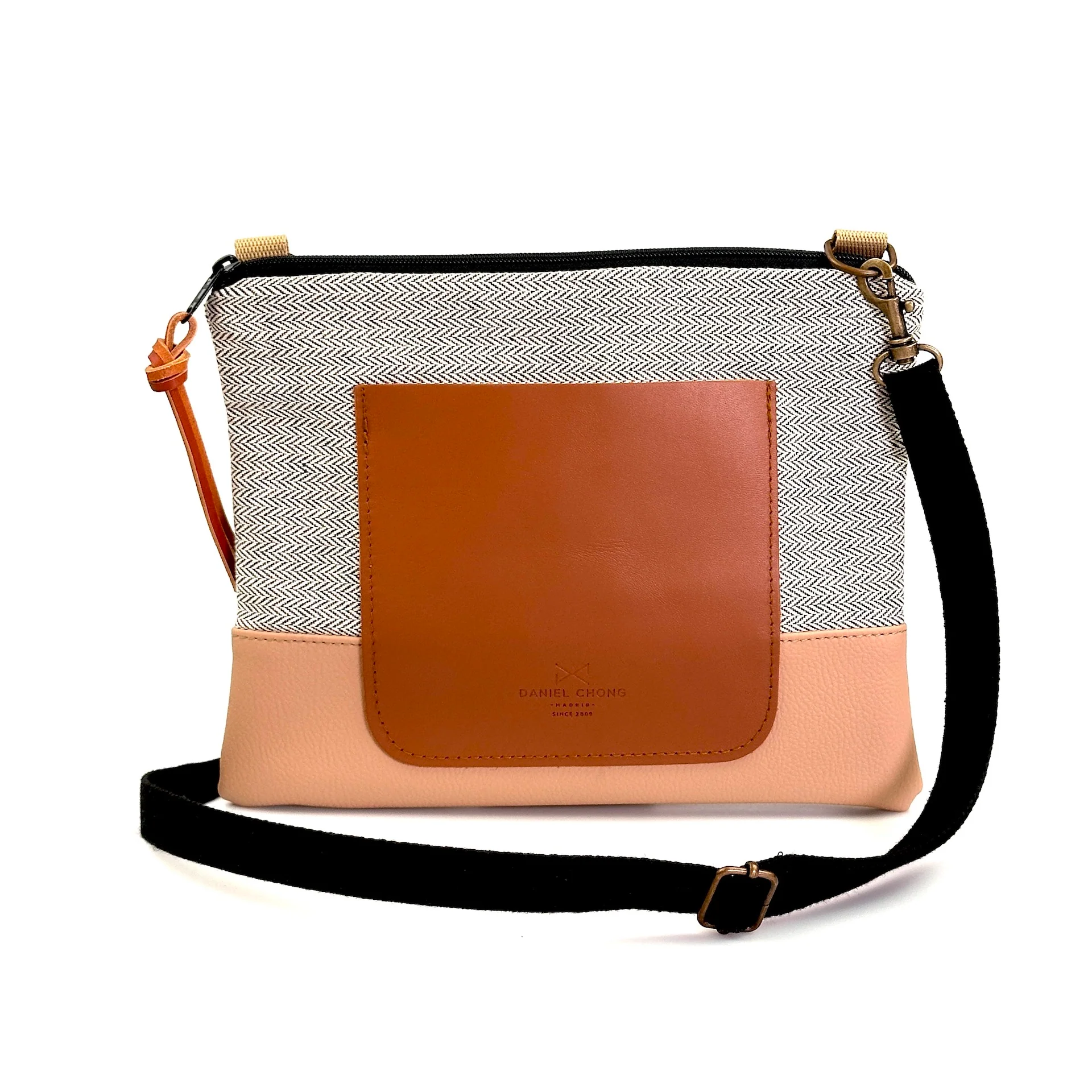 Bandolera mini cuadrada loneta con bolsillo