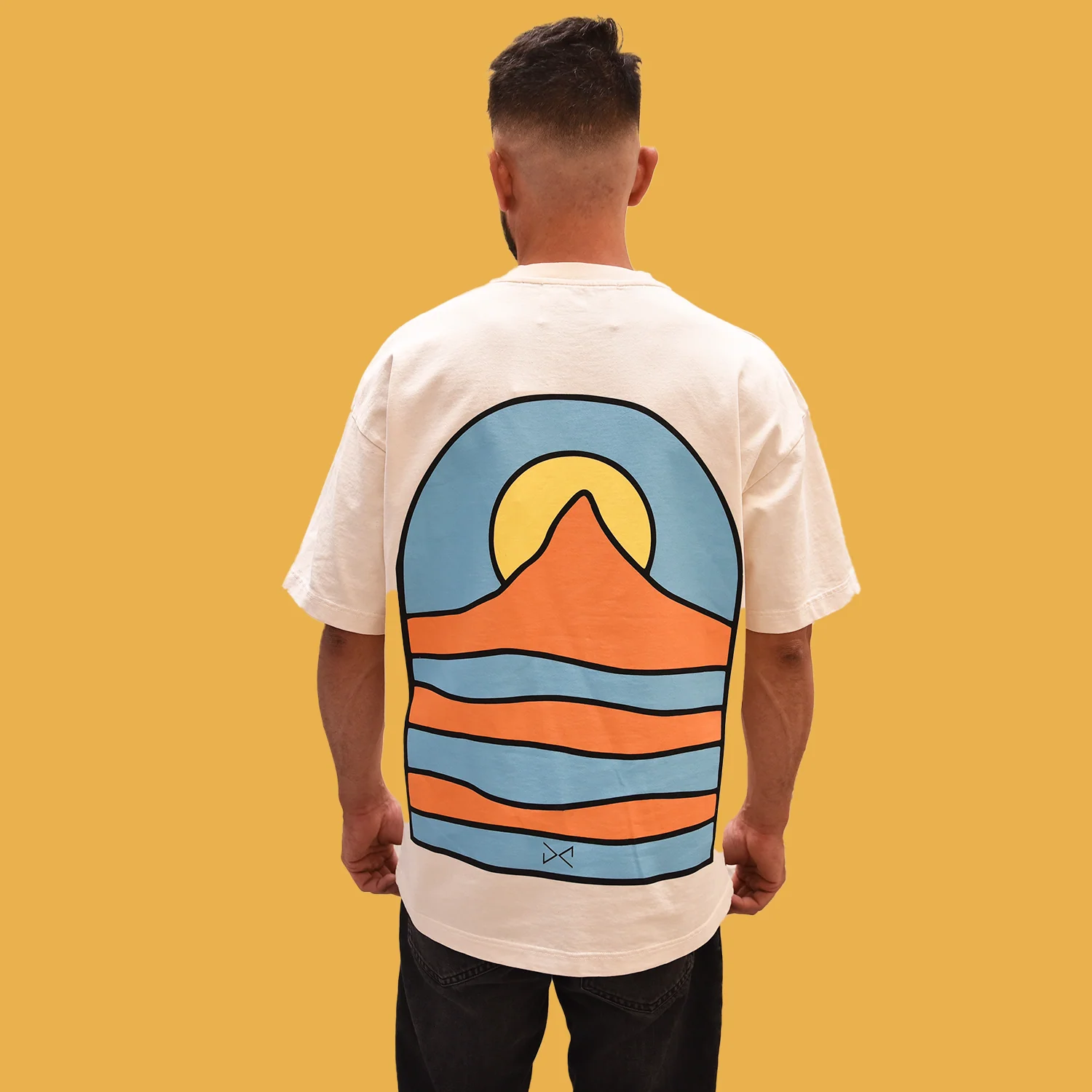 Camiseta en crudo, Atardecer. over size.