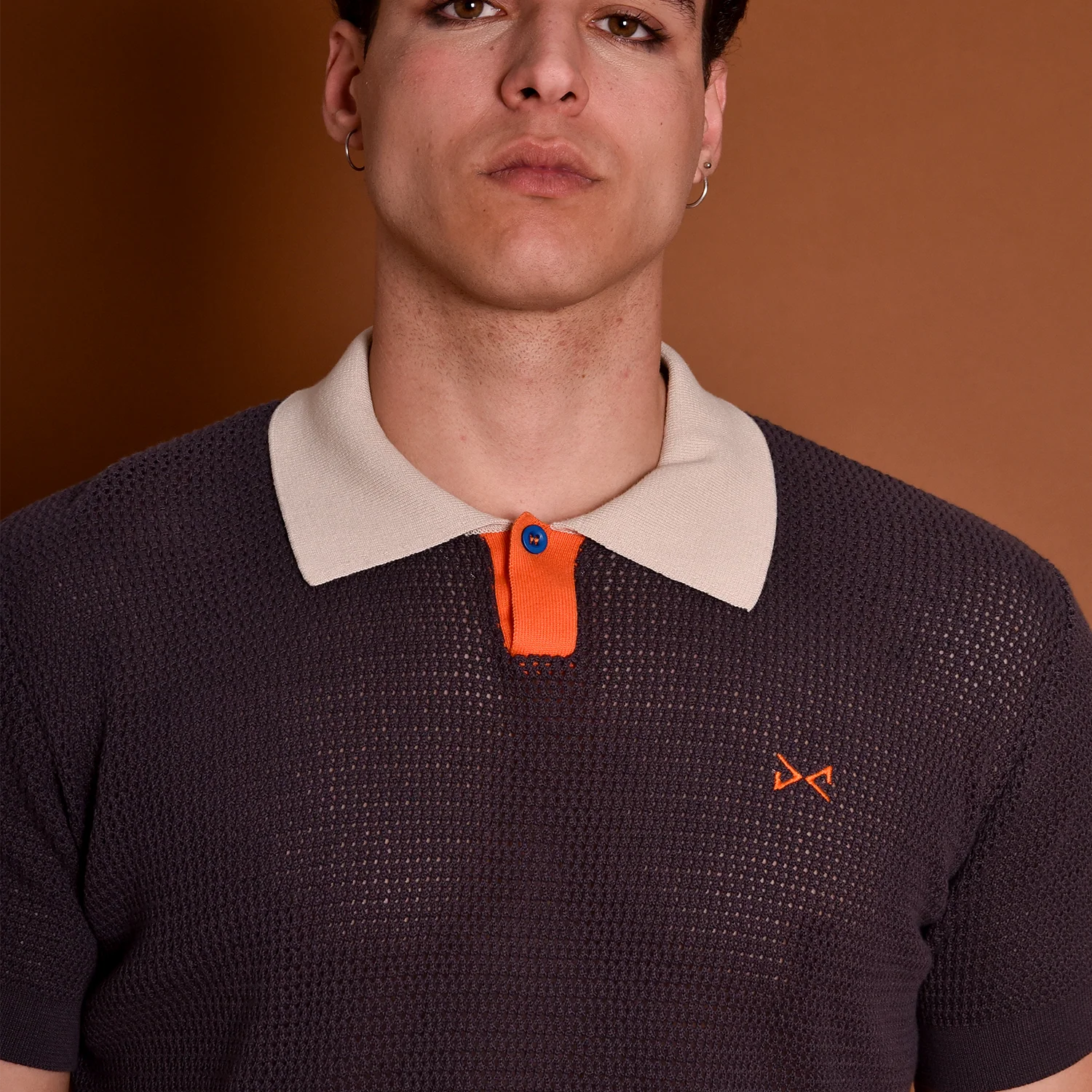 Men's Short Sleeve Mesh Polo w/ Button Marrón grisaceo - Image 3