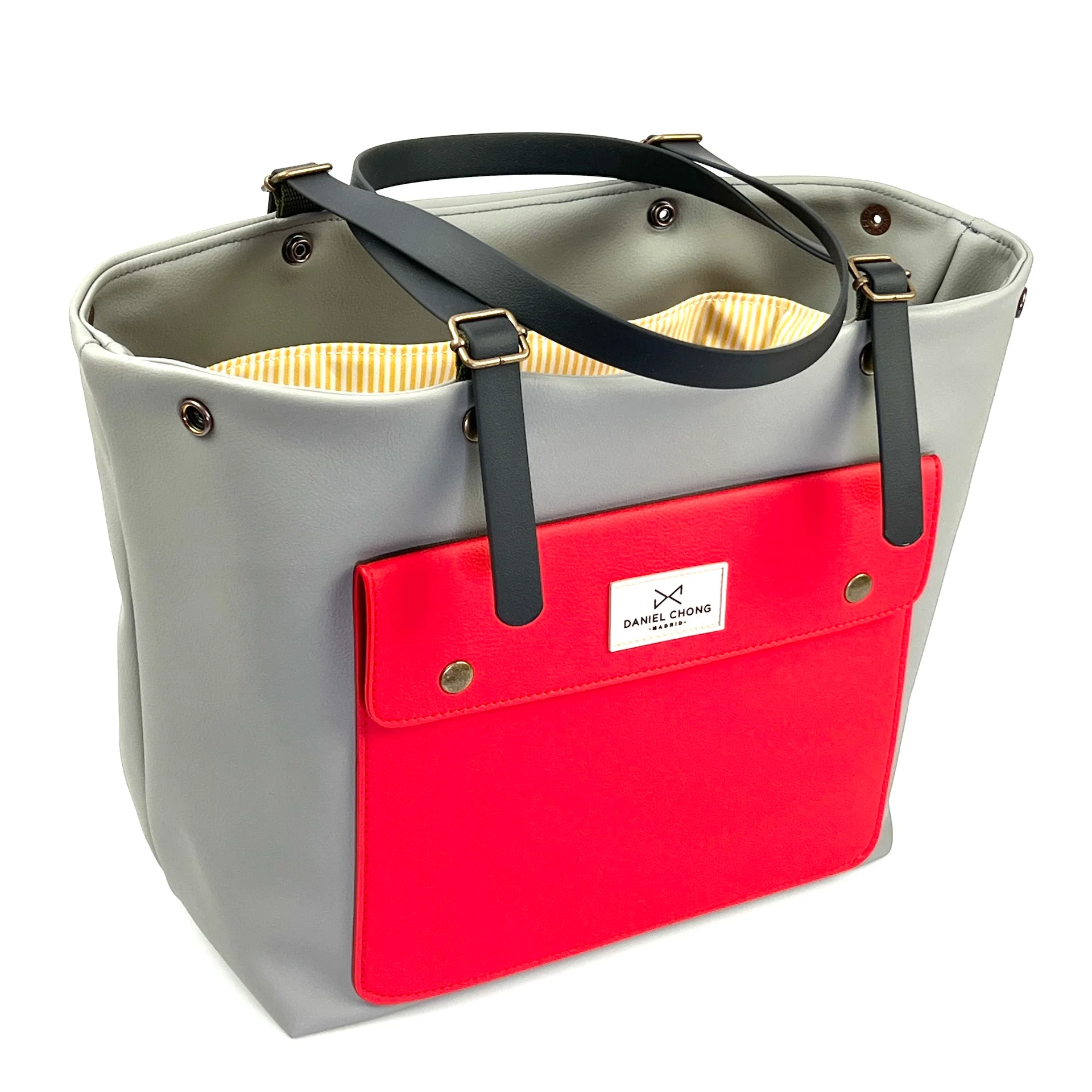 Shopper old School Gris bolsillo rojo