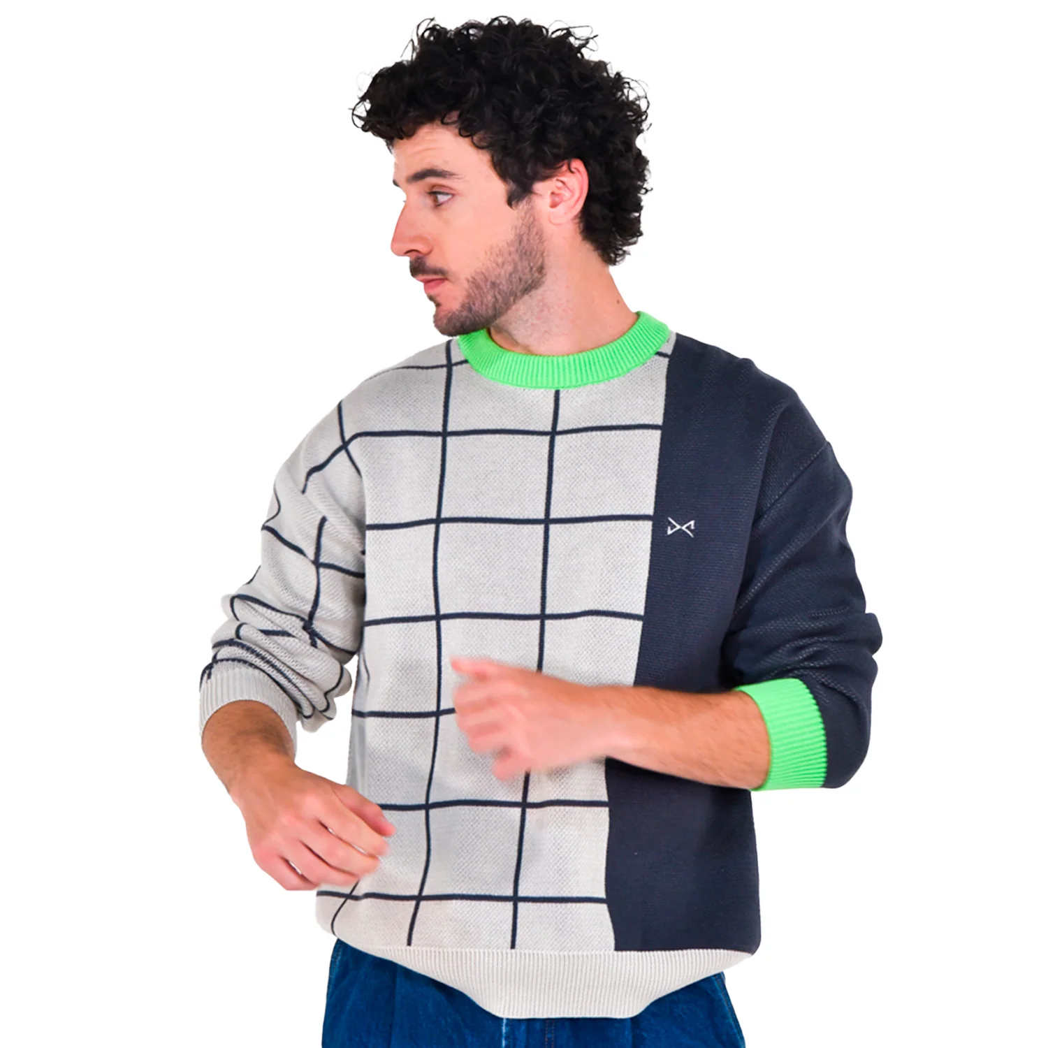 Unisex Knitted Jacquard Sweater GRIS/AZUL - Image 4