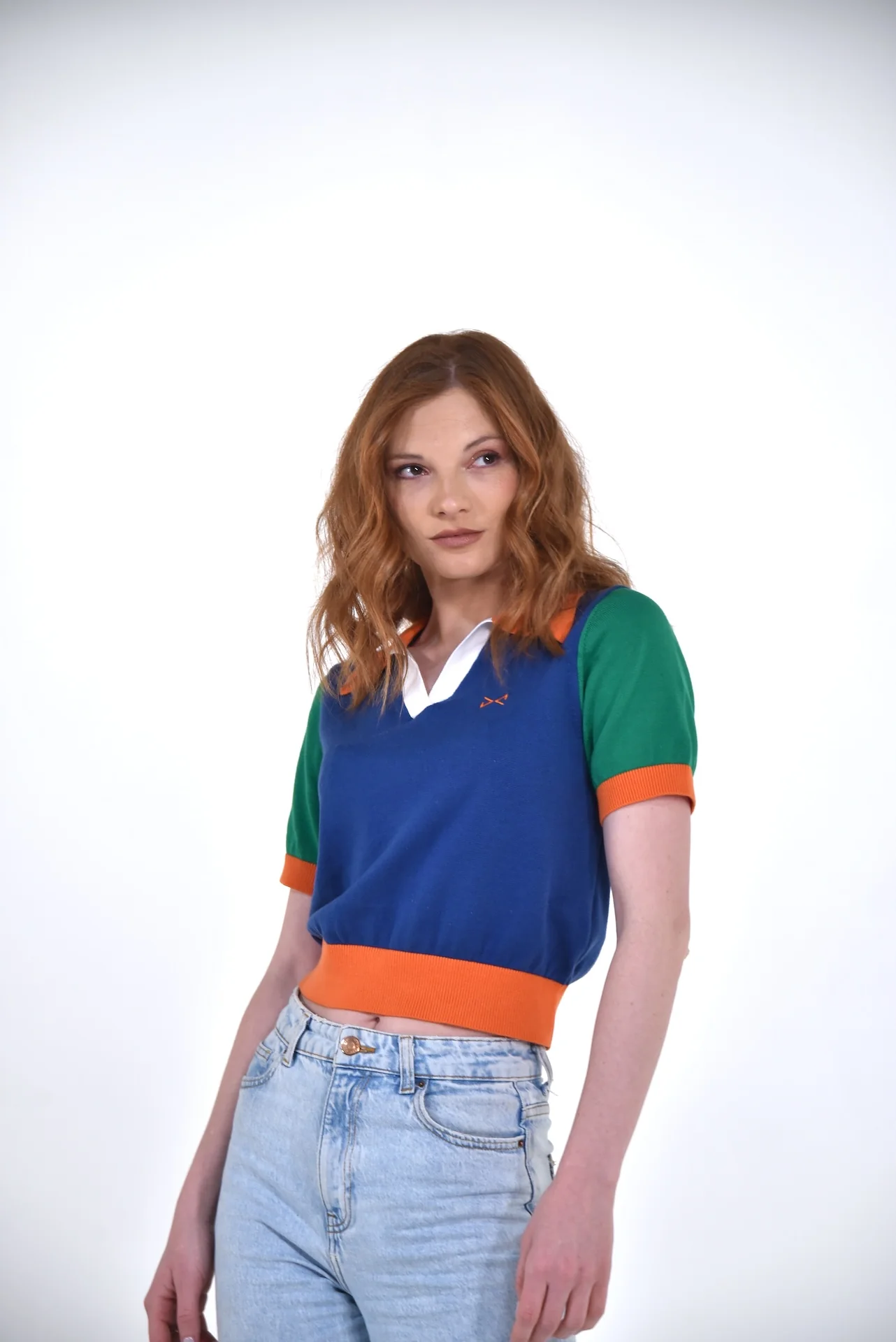Women Short Sleeve Knitted Polo AZUL - Image 2